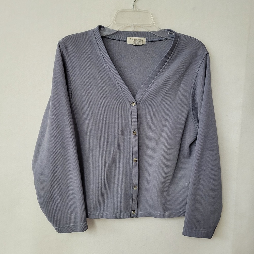 Express Tricot Vintage 90s Ribbed‎ Cardigan Sweater Blue Gray XS